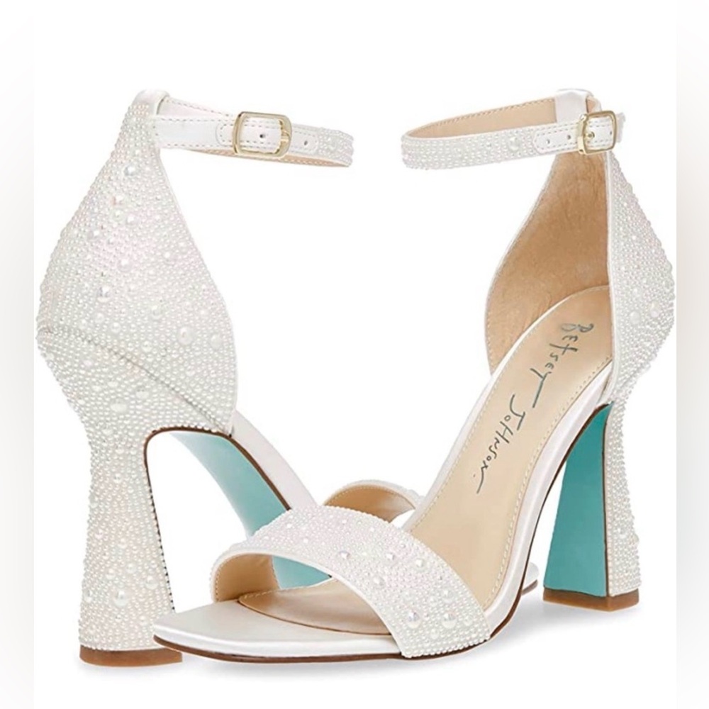 NWT- Betsey Johnson ‘Dani’ Ivory Pearl Ankle Strap Sandals